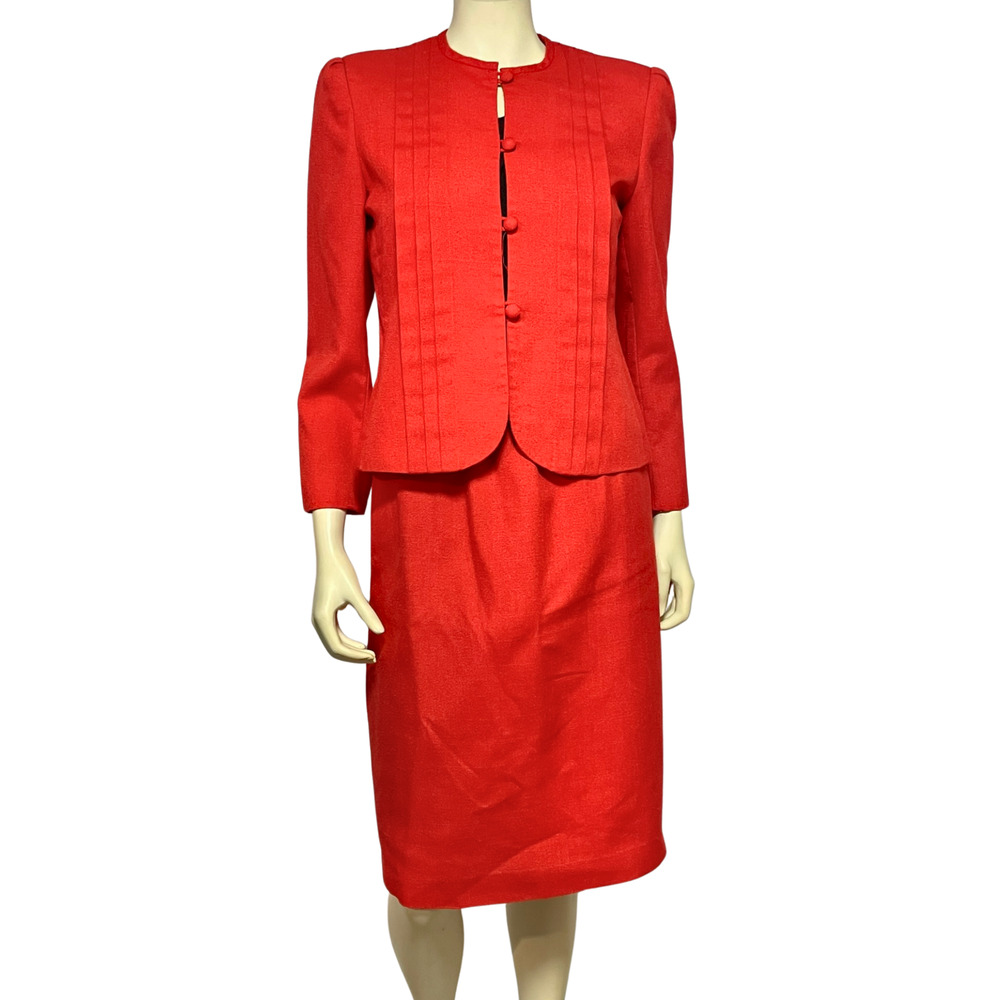 Vintage 80's Career Wear Sasson 2 Pc Suit Jacket & Skirt Sz S Red Linen-Like